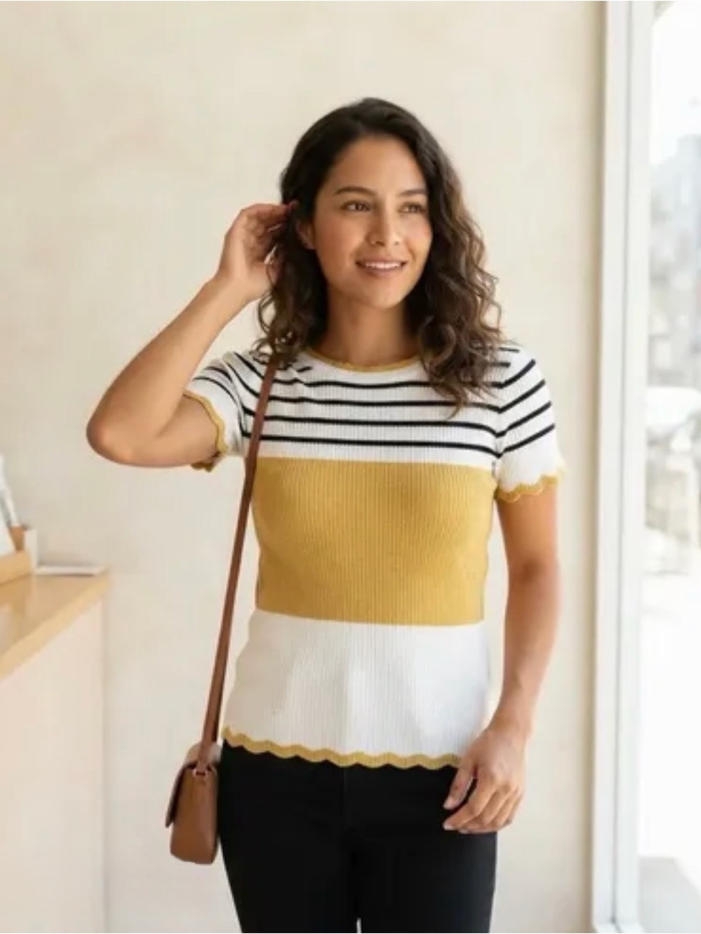 Jon & Anna NWOT Mock Neck Scalloped Short Sleeve Sweater Blouse